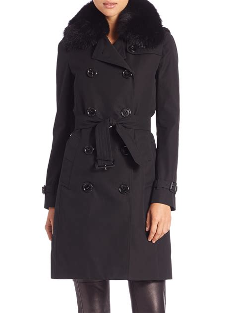 burberry london double breasted fur collar coat|Burberry trench coat black.